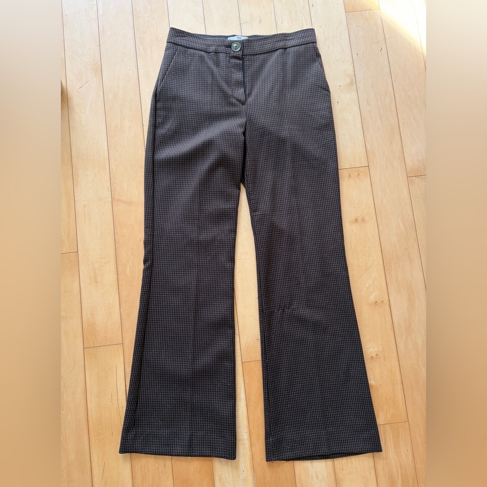 Mango Brown Checkered Flare Pants